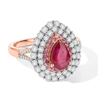 D'Joy Premium Niassa Ruby (FF), Multi Gemstone Ring in 18K Vermeil RG Over Sterling Silver (Size 5.0) 3.30 ctw