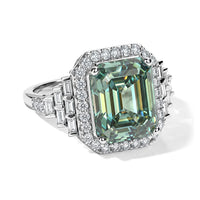 D'Joy Green Moissanite , Moissanite Main Stone With Side Stone Ring in Rhodium OverSterling Silver 5.32 ctw