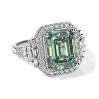 D'Joy Green Moissanite , Moissanite Main Stone With Side Stone Ring in Rhodium OverSterling Silver 5.32 ctw