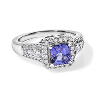 Certified & Appraised D''Joy Asscher Cut Premium Tanzanite, Moissanite Ring in Rhodium Over Sterling Silver (Size 10.0) 1.75 ctw