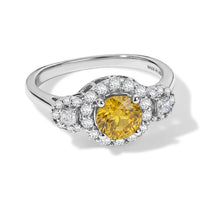 D'Joy Premium Yellow Sapphire, Moissanite Ring in Rhodium Over Sterling Silver (Size 10.0) 1.40 ctw