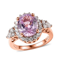 D'Joy Premium Martha Rocha Kunzite, Moissanite Ring in 18K Vermeil RG Over Sterling Silver (Size 10.0) 5.35 ctw