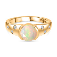D''Joy Premium Ethiopian Welo Opal, White Zircon Ring in 18K YG Over Sterling Silver (Size 6.0) 0.90 ctw