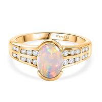 D''Joy Ethiopian Opal , White Zircon Main Stone With Side Stone Ring Sterling Silver 1.18 ctw
