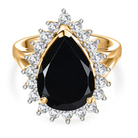 D''Joy Thai Black Spinel, White Zircon Ring in 18K YG Over Sterling Silver (Size 7.5) 7.50 ctw