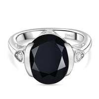 D''Joy Black Spinel , White Zircon Solitaire Ring in Platinum OverSterling Silver 6.01 ctw