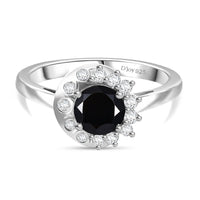 D''Joy Thai Black Spinel, White Zircon Ring in Platinum Over Sterling Silver (Size 7.5) 1.30 ctw