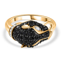 D''Joy Thai Black Spinel, White Zircon Ring in 18K YG Over Sterling Silver (Size 7.5) 1.20 ctw
