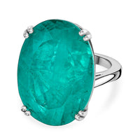 D''Joy Emeraldine Triplet Quartz Ring in Rhodium Over Sterling Silver (Size 7.0) 27.15 ctw