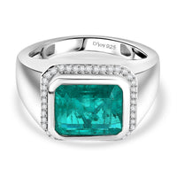 D''Joy Emeraldine Triplet Quartz, White Zircon Men''s Ring in Rhodium Over Sterling Silver (Size 11.0) 5.50 ctw