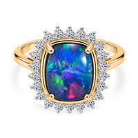 Premium Boulder Opal Triplet, Luxuriant Lab Grown Diamond (G-H, SI) Ring in 18K Vermeil YG Over Sterling Silver (Size 6.0) 2.85 ctw