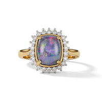 Premium Boulder Opal Triplet, Luxuriant Lab Grown Diamond (G-H, SI) Ring in 18K Vermeil YG Over Sterling Silver (Size 6.0) 2.85 ctw