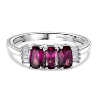 D'Joy Premium Radiant Ember Garnet and Diamond 1.15 ctw Ring in Rhodium Over Sterling Silver (Size 6.0)