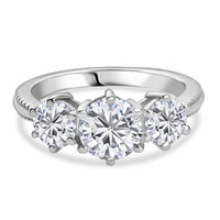 D'Joy Moissanite 1.80 ctw 3 Stone Ring in Platinum Over Sterling Silver (Size 6.0)