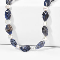 EverTrue Sodalite and Blue Pearl (D) 135.00 ctw Necklace in Stainless Steel 18-20 Inches