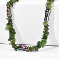 EverTrue Peacock Pearl (D) and Nephrite 135.00 ctw Necklace in Stainless Steel 18-20 Inches