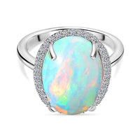 950 Platinum AAAA Ethiopian Welo Opal, Luxuriant Lab Grown Diamond (G-H, SI) Ring (Size 9.5) 6.60 ctw