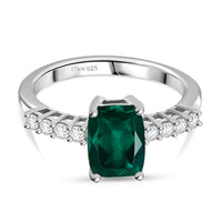 D''Joy Lab Grown Emerald, Moissanite Ring in Rhodium Over Sterling Silver (Size 7.0) 1.65 ctw