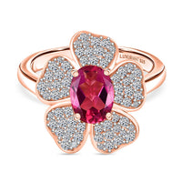 Luxuriant Premium Lab Grown Bixbite and White Zircon 1.60 ctw Ring in 18K Vermeil Rose Gold Over Sterling Silver (Size 9.0)