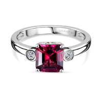 Luxuriant AAA Lab Grown Bixbite and Lab Grown Diamond G-H SI 1.60 ctw Ring in Rhodium Over Sterling Silver (Size 8.0)