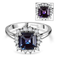 D''Joy AAA Lab Grown Alexandrite, Moissanite Ring in Rhodium Over Sterling Silver (Size 8.5) 2.30 ctw