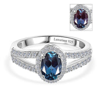 Luxuriant AAA Lab Grown Alexandrite and White Zircon 1.90 ctw Ring in Rhodium Over Sterling Silver (Size 7.0)