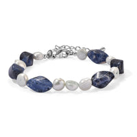 EverTrue Sodalite and Blue Pearl (D) 135.00 ctw Bracelet in Stainless Steel (7.25-9.25In)