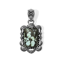 D'Joy Artisan Crafted Premium Spiderweb Turquoise 7.80 ctw Solitaire Pendant without Chain in Sterling Silver