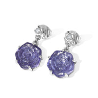 GP Purple Murano Style and White Zircon 0.15 ctw Earrings in Rhodium Over Sterling Silver