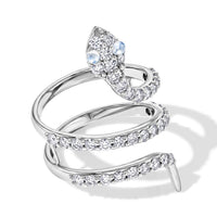 White Moonstone and Simulated Diamond 2.50 ctw Snake Ring in Sterling Silver (Size 9.0)