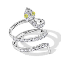 Simulated Green and White Diamond Snake Ring in Sterling Silver (Size 6.5)