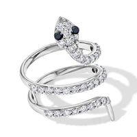 Simulated Black and White Diamond Snake Ring in Sterling Silver (Size 8.0)