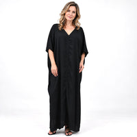 La Marey Black Poly Hammered Satin Kaftan Satin - One Size Fits Most