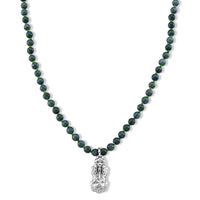 D'Joy Natural Olmec Jadeite Beaded Necklace with Pixiu (18 Inches) in Rhodium Over Sterling Silver 140.00 ctw
