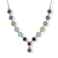 EverTrue Multi Gemstone 7.50 ctw Necklace (18 Inches) in Stainless Steel