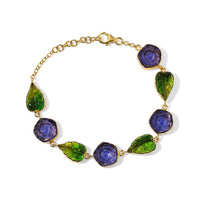 GP Green and Purple Murano Style Bracelet in 18K Vermeil Yellow Gold Over Sterling Silver (7.25-8.25In)