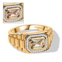 D'Joy Radiant Cut AAA Turkizite, Moissanite Men's Ring in 18K Vermeil YG Over Sterling Silver (Size 10.0) 1.90 ctw