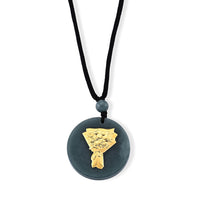 24K Yellow Gold Rose Bouquet Natural Olmec Jadeite Black Cord Necklace (28 Inches) 35.00 ctw