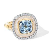 GP Trionfo Collection Premium Sky Blue Topaz, White Zircon Ring in 18K Vermeil YG Over Sterling Silver (Size 10.0) 6.10 ctw