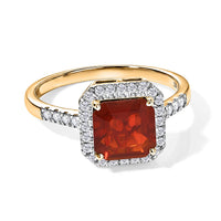 SGL Certified 10K Yellow Gold AAA Crimson Fire Opal, Luxuriant Lab Grown Diamond (E-F, VS) (0.30 cts) Ring (Size 7.0) 1.80 ctw