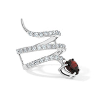 Simulated Red and White Diamond Heart Head Snake Ring in Sterling Silver (Size 10.5)