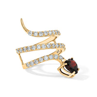 Simulated Red and White Diamond Heart Head Snake Ring in 14K Yellow Gold Over Sterling Silver (Size 8.0)
