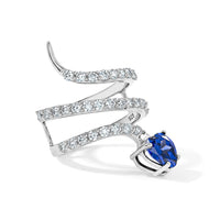 Simulated Blue and White Diamond Heart Head Snake Ring in Sterling Silver (Size 8.0)