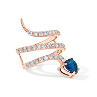 Simulated Blue and White Diamond Heart Head Snake Ring in 14K Rose Gold Over Sterling Silver (Size 6.0)