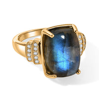 EverTrue Malagasy Labradorite, White Zircon Ring in 18K YG Plated (Size 10.0) 8.50 ctw