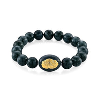 24K Yellow Gold Pixiu Natural Olmec Jadeite Beaded Stretch Bracelet 130.00 ctw