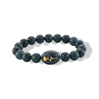24K Yellow Gold Pixiu Natural Olmec Jadeite Beaded Stretch Bracelet 130.00 ctw