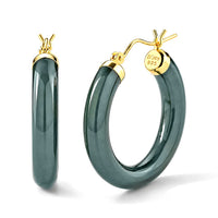 D'Joy Natural Olmec Jadeite Hoop Earrings in 14K YG Over Sterling Silver 62.00 ctw