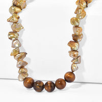 EverTrue Green Pearl (D) and Tigers Eye 40.00 ctw Beaded Necklace in Stainless Steel 18 Inches