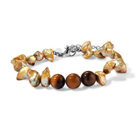 EverTrue Green Pearl (D) and Tigers Eye 24.00 ctw Bracelet in Stainless Steel (7.25-9.0In)